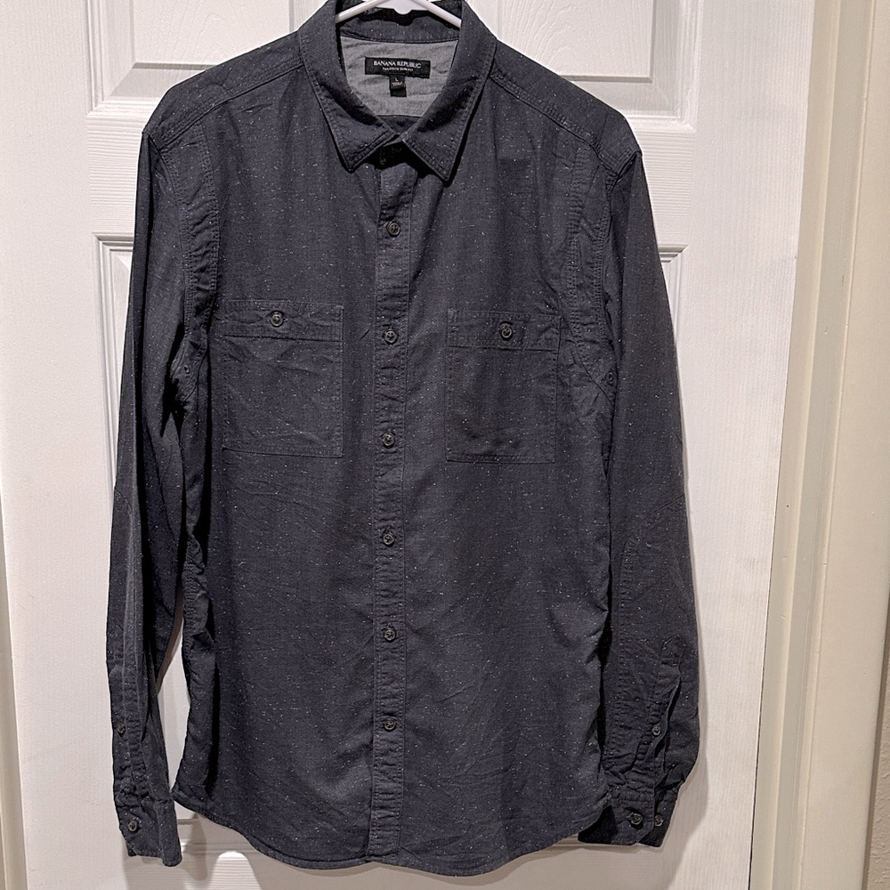 Banana Republic, Dark Gray Speckled, Tailored Slim Fit Button-Down Shirt, Large